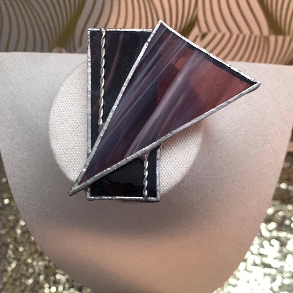 Elegant Silver and Purple Geometric Glass Brooch